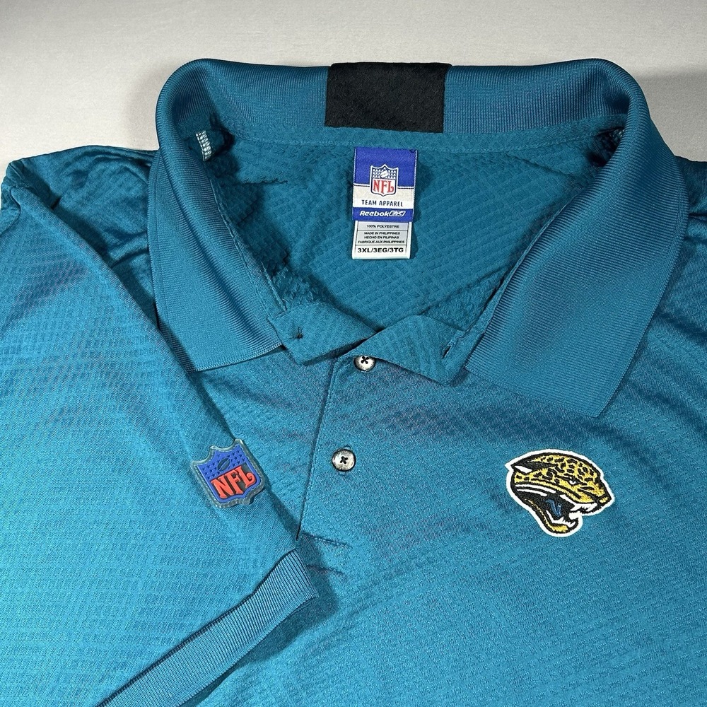 Reebok Vintage NFL Jacksonville Jaguars Polo Shirt Mens 3XL Teal Diamond Texture